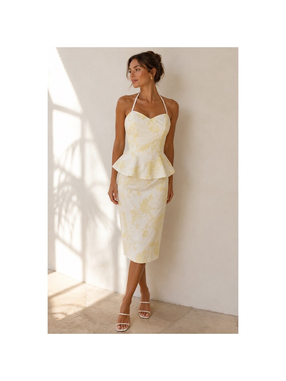 Vintage David Benjamin Cotton Peplum Dress Size 11/12 White Yellow Floral Summer